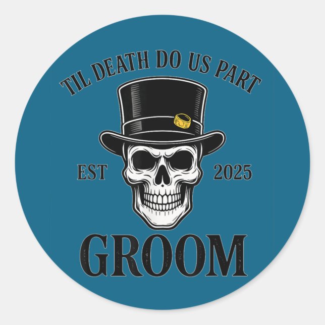 Bride groom skeleton gothic halloween wedding classic round sticker (Front)