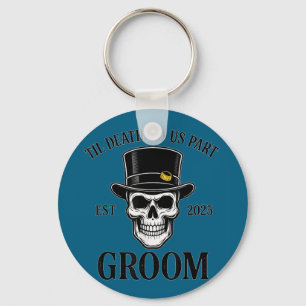 Bride groom skeleton gothic halloween wedding keychain