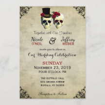 Bride & Groom Skull Goth Rustic Wedding Red