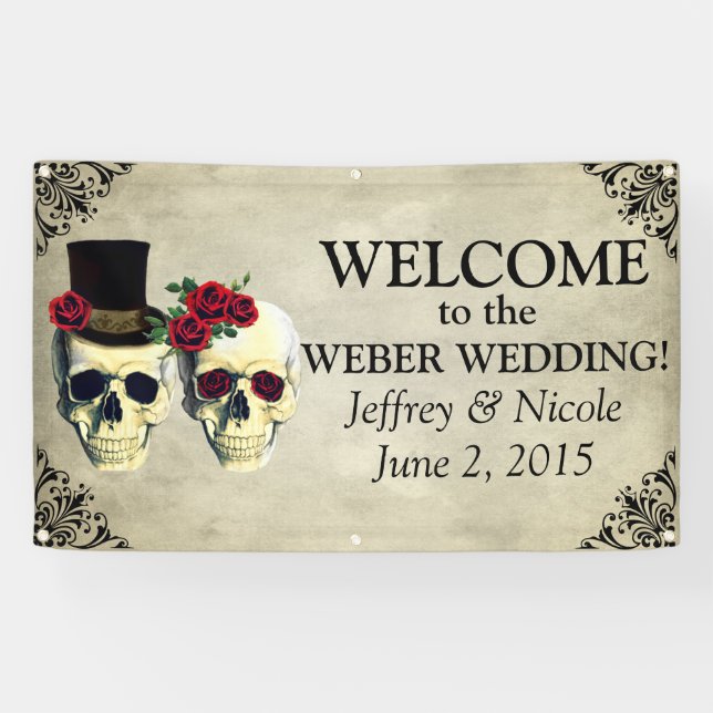 Bride & Groom Skull Wedding Banner (Horizontal)