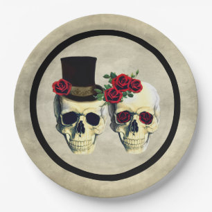 Bride & Groom Skull Wedding Paper Plate