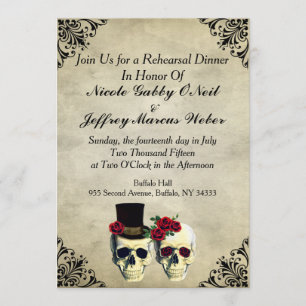 Bride & Groom Skull Wedding Rehearsal Invitation