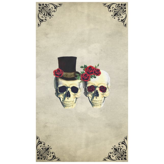 Bride & Groom Skull Wedding Tablecloth (Front)