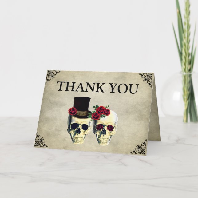Bride & Groom Skull Wedding Thank You Card (Front)