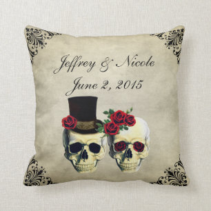 Bride & Groom Skull Wedding Throw Pillow