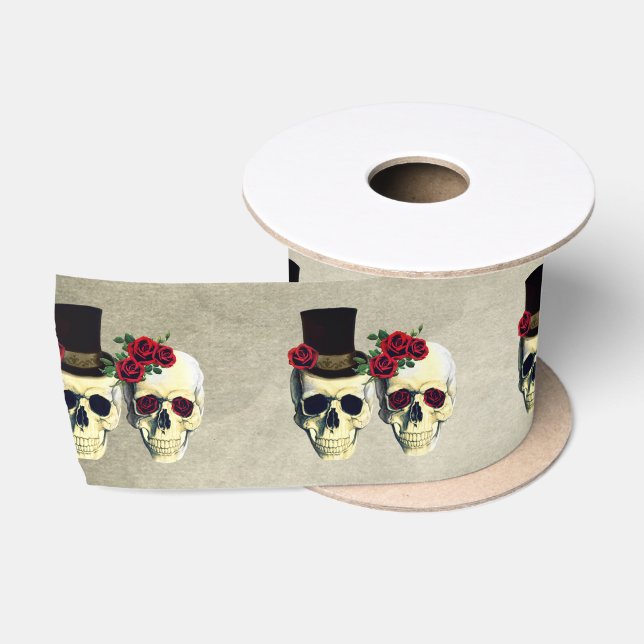 Bride & Groom Skulls Wedding Gift Ribbon Satin Ribbon (Spool)