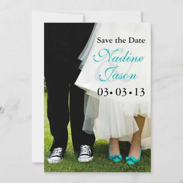 Bride & Groom Sneakers & High Heels Save the Date (Front)