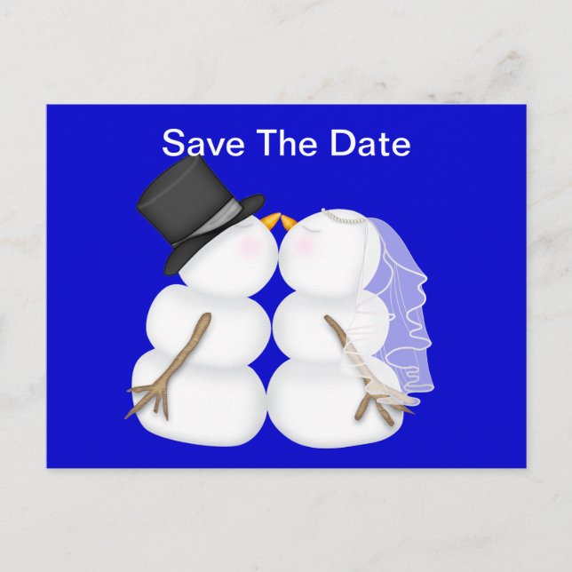 BRIDE & GROOM Snowman SAVE THE DATE Announcement Postcard (Front)