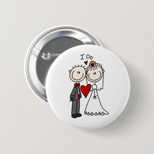 Bride & Groom Stick Figures Wedding I Do  2 Inch Round Button (Front & Back)