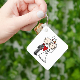 Bride & Groom Stick Figures Wedding I Do  Keychain