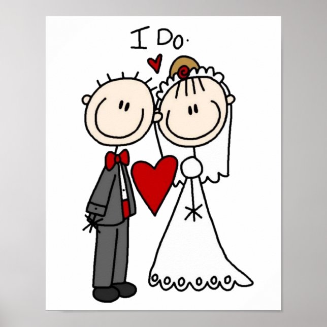 Bride & Groom Stick Figures Wedding I Do   Poster (Front)