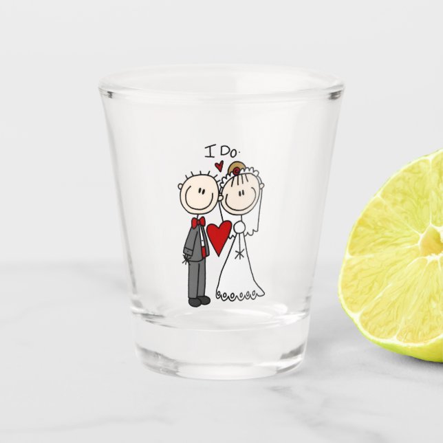 Bride & Groom Stick Figures Wedding I Do  Shot Glass (Front)