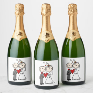 Bride & Groom Stick Figures Wedding I Do Sparkling Wine Label