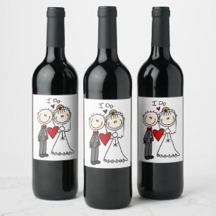 Bride & Groom Stick Figures Wedding I Do Wine Label