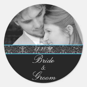 Bride & Groom Sticker Photo black with Blue Trim