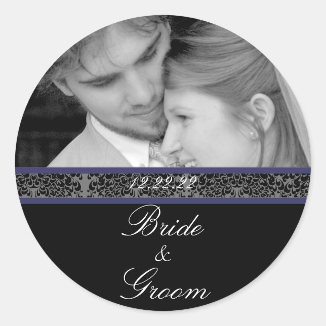 Bride & Groom Sticker Your Photo Navy Trim (Front)