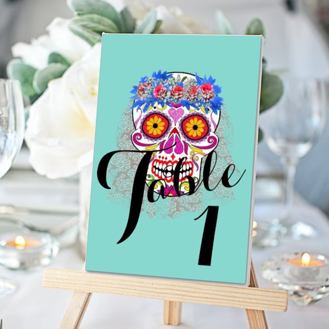 Bride & Groom Sugar Skulls Till Death Do Us Party Table Number (Creator Uploaded)