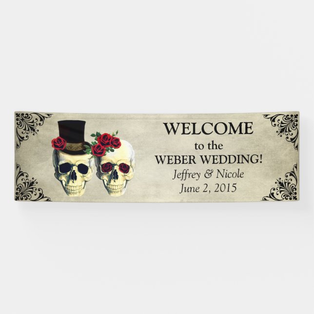 Bride & Groom Sugar Skulls Wedding Banner (Horizontal)