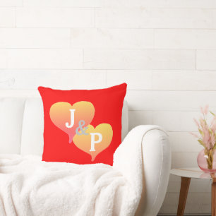 Bride Groom Sunset Hearts Red Reversible Coussin