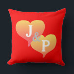 Bride Groom Sunset Hearts Red Reversible Pillow<br><div class="desc">Romantic red with sunset shades of golden yellow to pink hearts reversible Wedding Throw Pillow.  Personalize hearts with couple's monogrammed initials.  Back of pillow personalize with Bride and Groom's First Names and Wedding Date.  Lovely wedding gift for the newlyweds!  Original Artwork Design by TamiraZDesigns.</div>