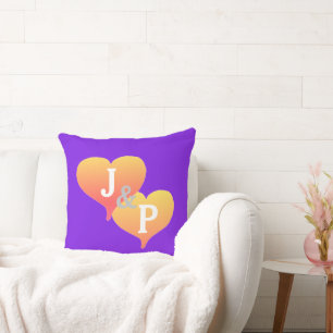 Bride Groom Sunset Hearts Violet Reversible Pillow