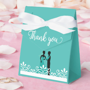 Bride Groom Teal White Elegant Wedding Thank you Favor Box