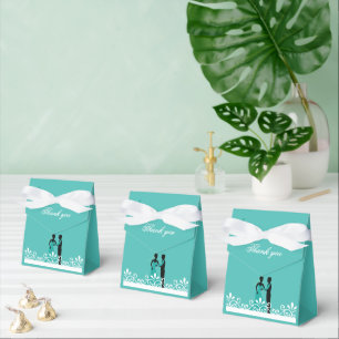 Bride Groom Teal White Elegant Wedding Thank you Favor Box