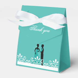 Bride Groom Teal White Elegant Wedding Thank you Favor Box