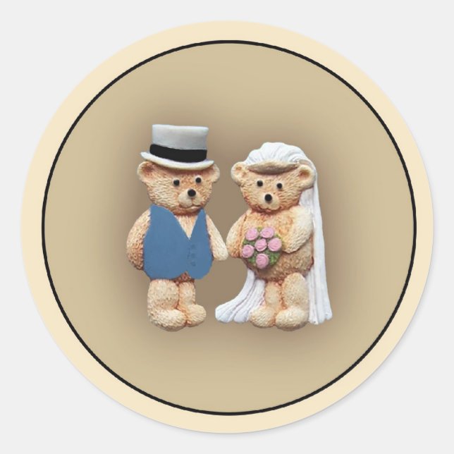 Bride & Groom Teddy Bears Classic Round Sticker (Front)