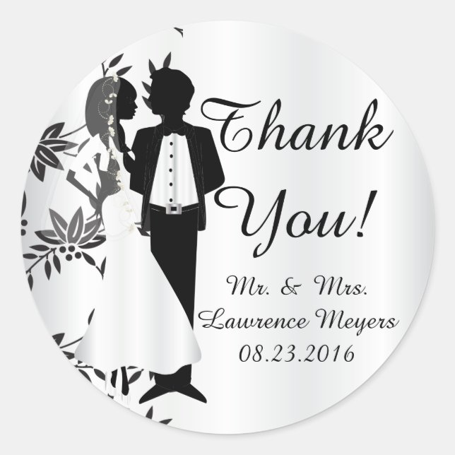 Bride & Groom Thank You Classic Round Sticker (Front)