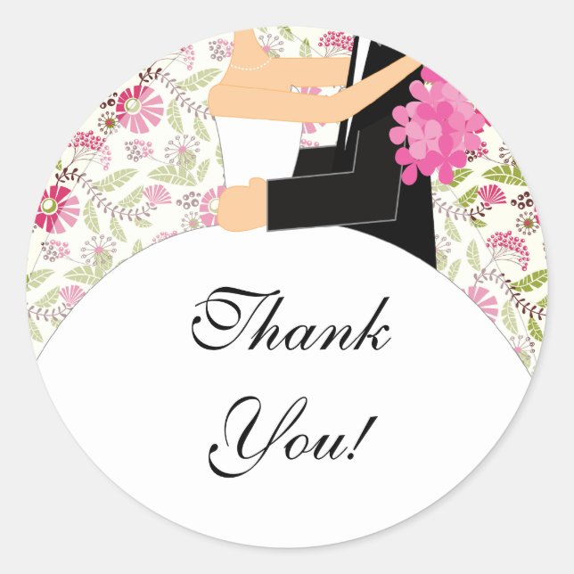 Bride & Groom Thank You Sticker Floral Pink (Front)