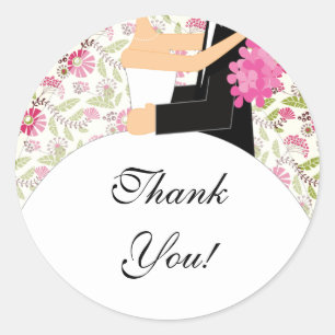 Bride & Groom Thank You Sticker Floral Pink