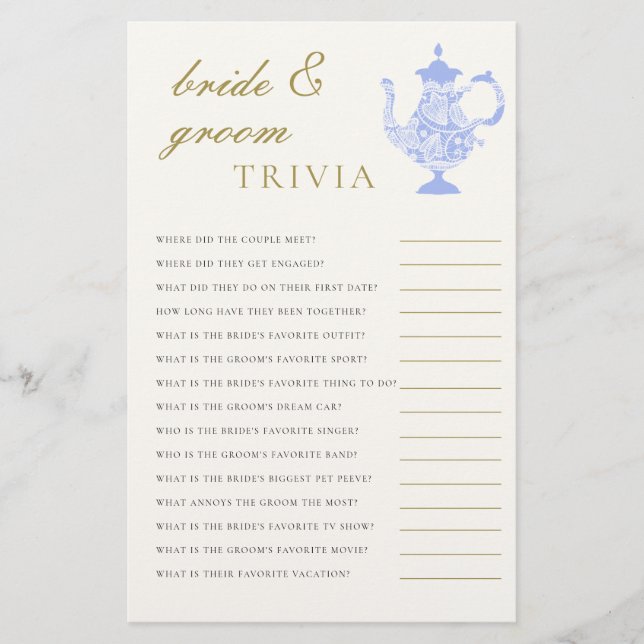 Bride Groom Trivia Bridal Tea China Lace Elegant Flyer (Front)
