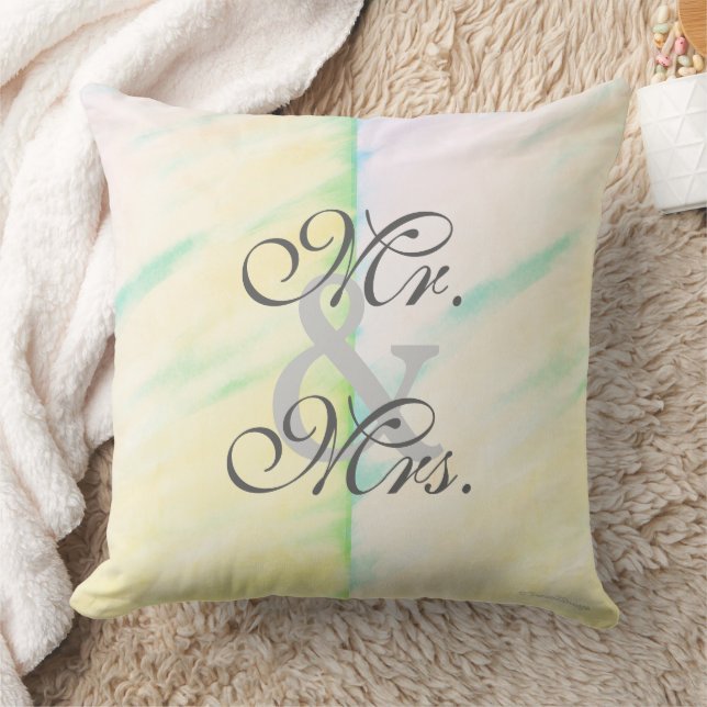 Bride Groom Tropical Watercolor Mr. and Mrs.  Throw Pillow (Blanket)