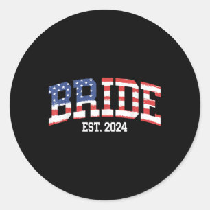 Bride Groom Us Flag 4th Of July Wedding Couples Ma Classic Round Sticker