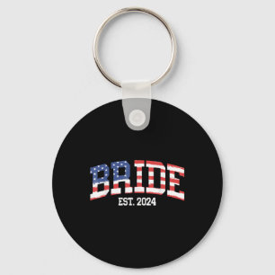 Bride Groom Us Flag 4th Of July Wedding Couples Ma Keychain