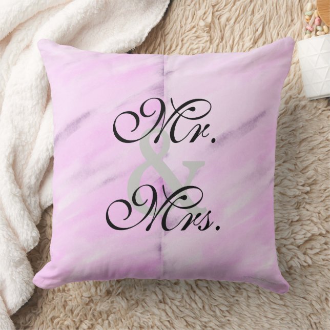 Bride Groom Violet White Watercolor Reversible Throw Pillow (Blanket)