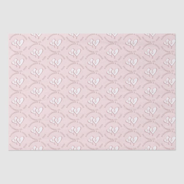 Bride Groom Wedding Date Embossed Heart  Tissue Paper (Front)