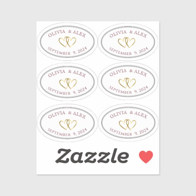 Bride Groom Wedding Date Oval with Border & Heart (Sheet)