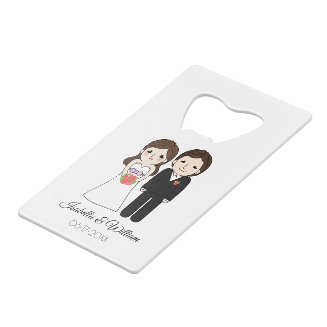 Bride & Groom Wedding Favour Credit Card Bottle Opener (Front Angled)