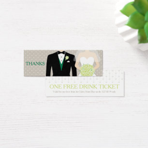Bride groom wedding free drink voucher green