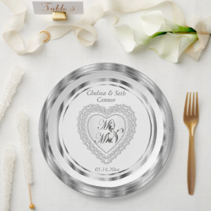 Bride & Groom Wedding Heart Paper Plate