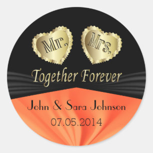 Bride & Groom Wedding in Orange   Personalize Classic Round Sticker
