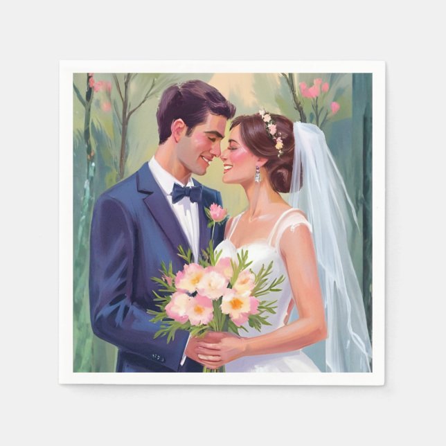 Bride & Groom | Wedding Newlyweds Watercolor Napkin (Front)