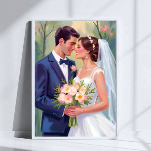 Bride & Groom   Wedding Newlyweds Watercolor Poster
