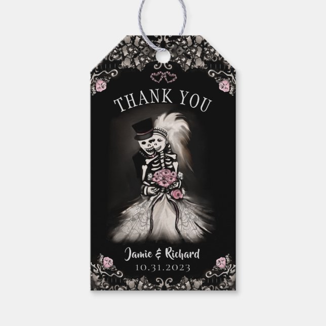 Bride Groom Wedding Skeletons Thank You Gift Tag (Front)