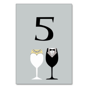 Bride & Groom Wine Glasses Table Number Card