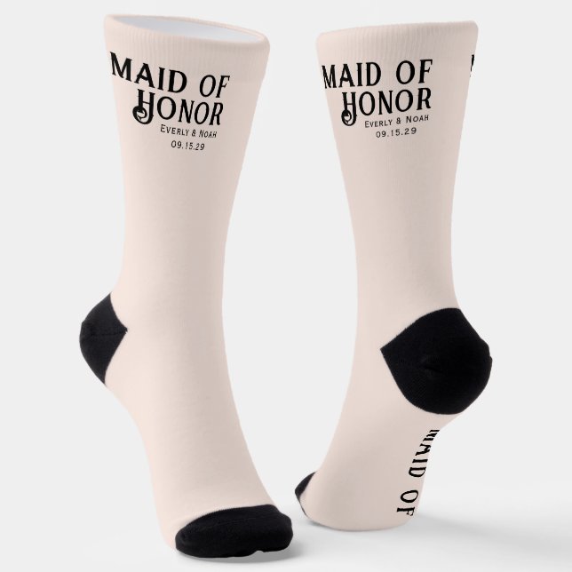 Bride & Groom with Wedding Date Maid of Honour Socks (Angled)