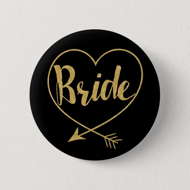 Bride | Heart Golden and Black 2 Inch Round Button (Front)