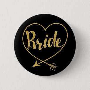 Bride Heart Golden and Black 2 Inch Round Button